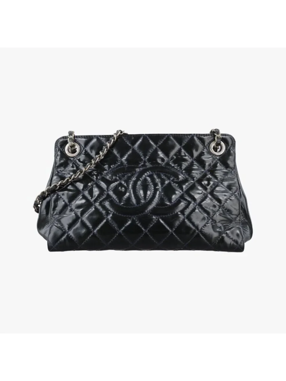 Chanel Quilted CC Logo Grand Shopping Tote GST Green Patent